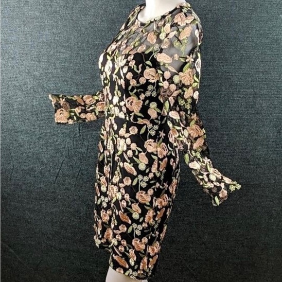 Embroidered Floral Illusion Dress, Minuet - Picture 6 of 9